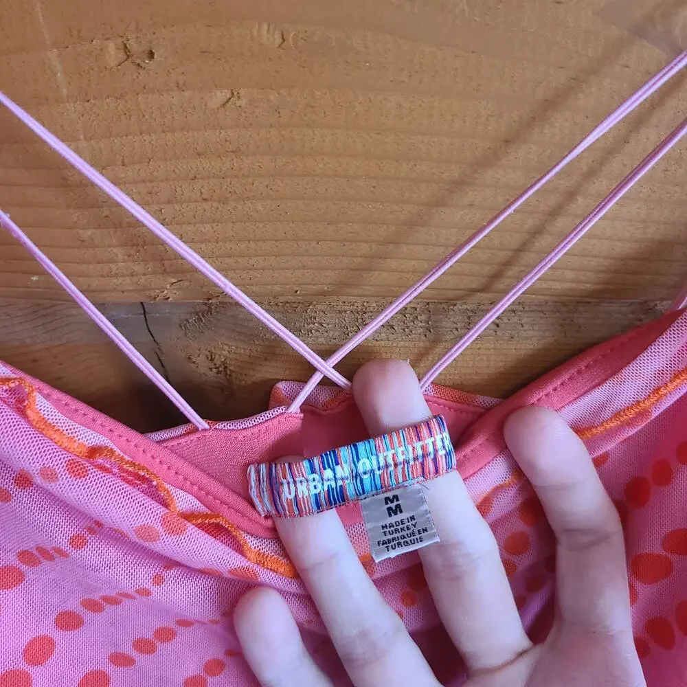 Urban Outfitters Dress Y2K Pink Wild Side Draped Feminine Strappy Midi Med Boho - Picture 5 of 5